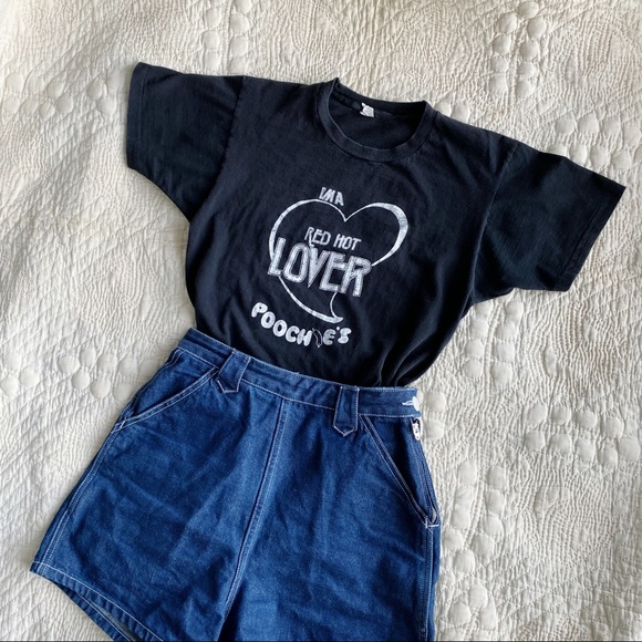 Vintage Tops - Vintage 70s Poochie’s Double Graphic Hot Dogs Black Red Hot Lover Tee T-Shirt